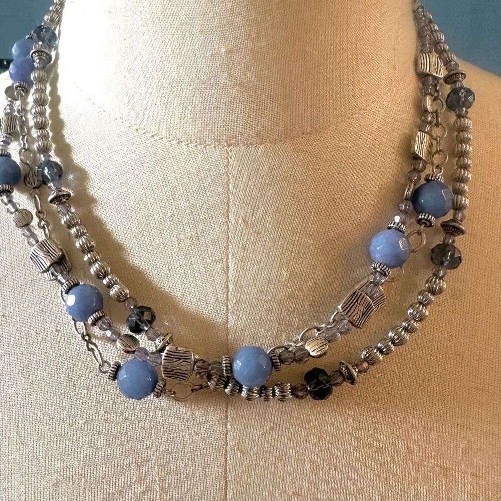Premier Designs silver tone and blue multi strand necklace